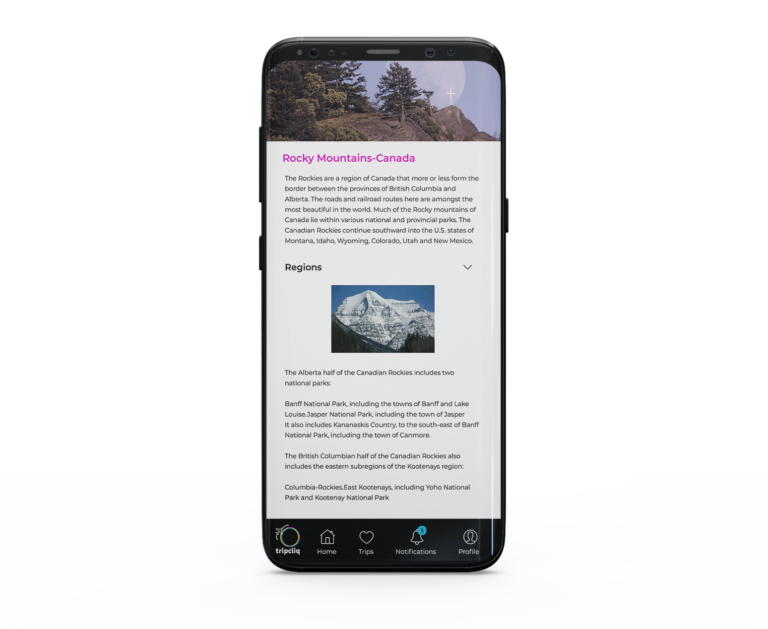TripCliq mobile app case study Rockey Mountains Canada Details